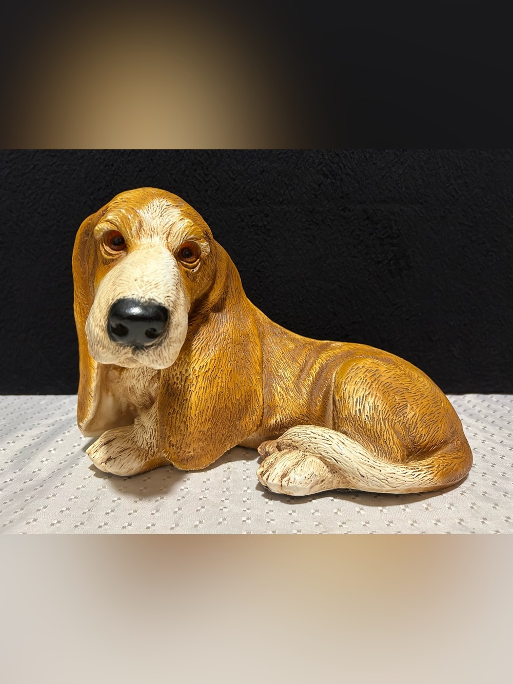 Vintage 1985 Homco Bassett Hound Resin Figurine 12x8 Inches Fireplace Door Stop